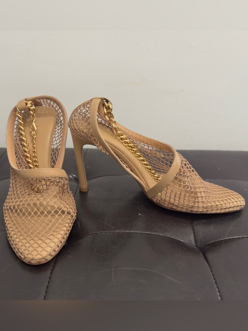 BOTTEGA VENETA Runway Mesh Napa Chunky Chain Sandals Pumps Heels Shoes size 38